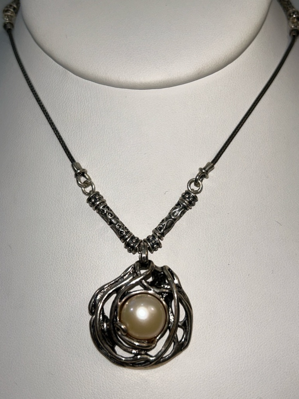 Passage To Israel Sterling Silver & Genuine Pearl Freeform Necklace